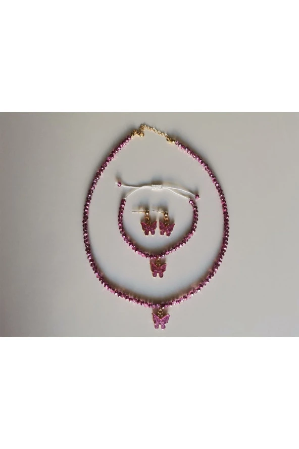 MİNİK ADIMLAR Kristal Kolye & Bileklik Ve Kelebek Top Küpe - 2