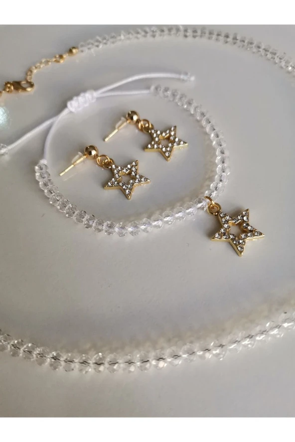 MİNİK ADIMLAR Kristal Kolye & Bileklik Ve Yıldız Küpe - 4