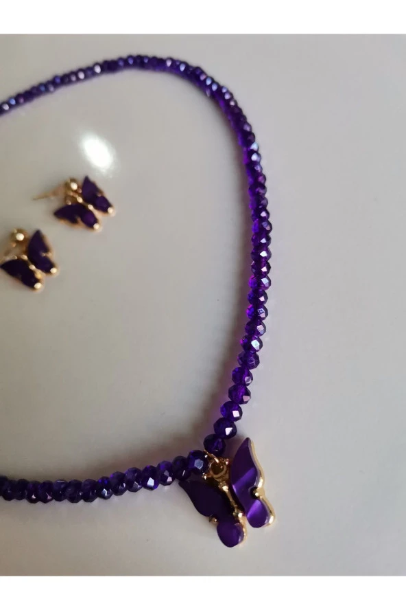 MİNİK ADIMLAR Kristal Kolye & Kelebek Top Küpe - 4