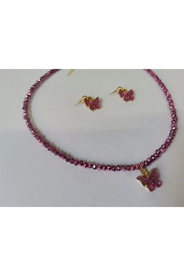 MİNİK ADIMLAR Kristal Kolye & Kelebek Top Küpe - 4