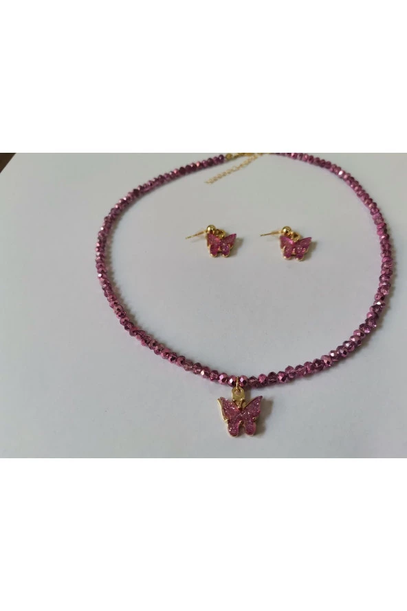 MİNİK ADIMLAR Kristal Kolye & Kelebek Top Küpe - 5