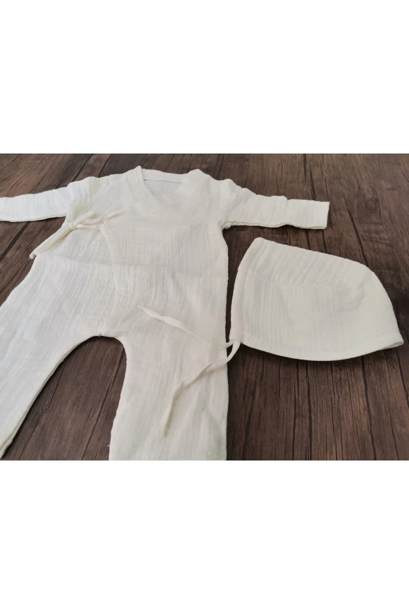 MİNİK ADIMLAR Minik Adımlar 4 Kat Müslin Bebek Yandan Bağlamalı Tulum Seti - 4