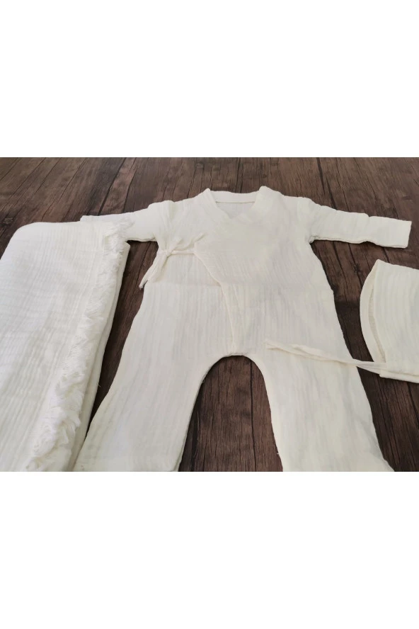 MİNİK ADIMLAR Minik Adımlar 4 KAt Müslin Bebek Battaniyesi Ve Yandan Bağlamalı Bebek Tulum Seti - 5