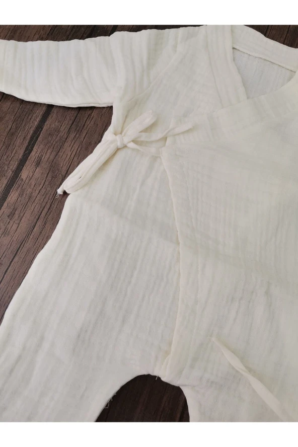 MİNİK ADIMLAR Minik Adımlar 4 Kat Müslin Bebek Yandan Bağlamalı Tulum Seti - 5