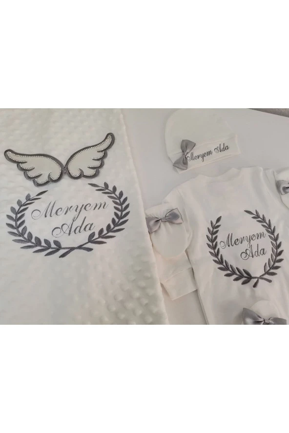 MİNİK ADIMLAR İsme Özel Nakışlı Battaniye ve Tulum - 3
