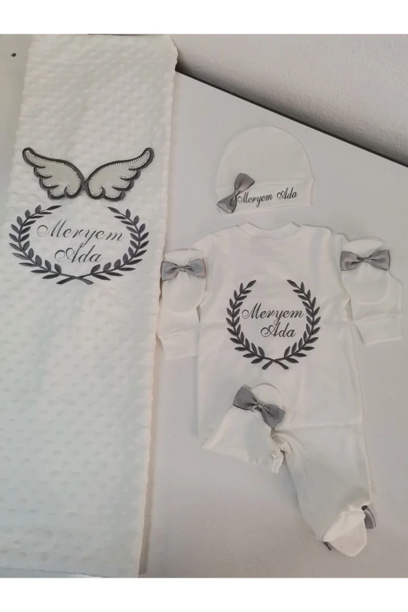 MİNİK ADIMLAR İsme Özel Nakışlı Battaniye ve Tulum - 4