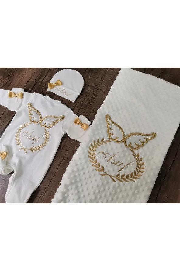 MİNİK ADIMLAR İsme Özel Nakışlı Battaniye Ve Tulum - 3