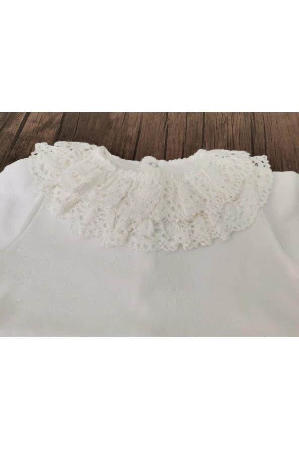 MİNİK ADIMLAR Minik Adımlar Dantelli Bebek Yakalı Tulum Seti - 3