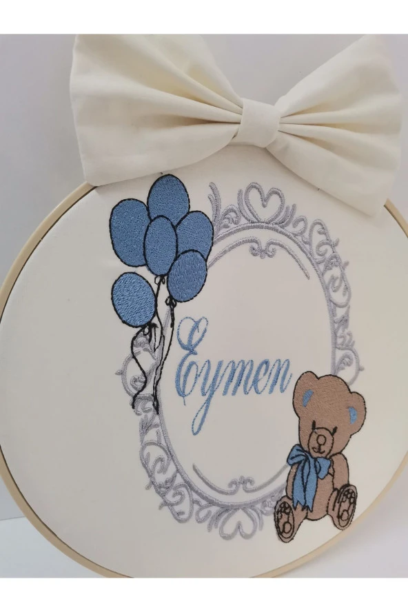 MİNİK ADIMLAR İsme Özel Nakışlı Bebek Tulum Seti ve Kapı Süsü İsimli Balonlu Sevimli Ayıcıklı - 4
