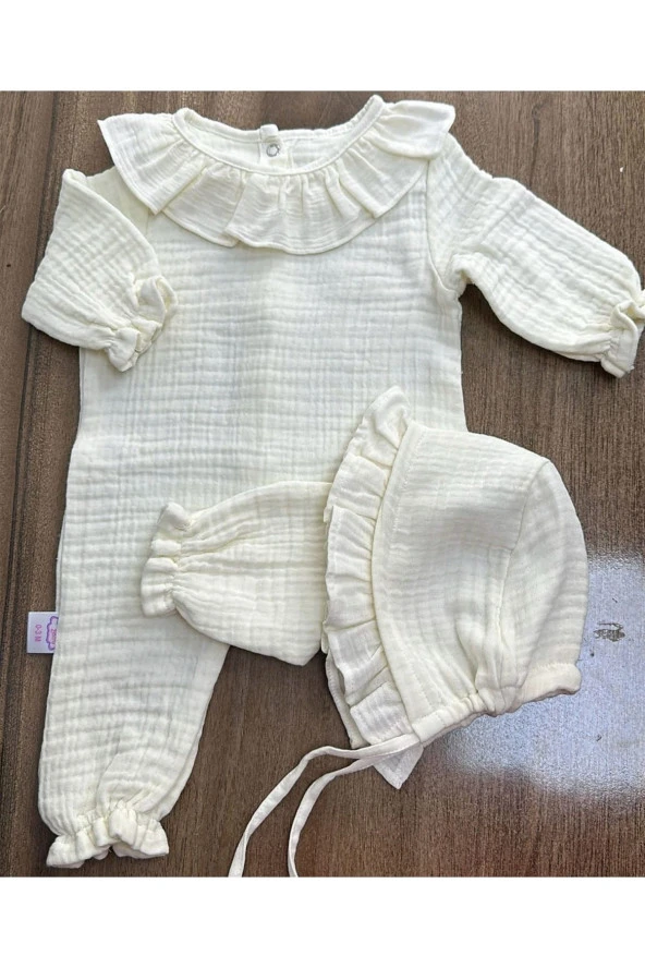 MİNİK ADIMLAR Minik Adımlar 4 Kat Fırfırlı Bebek Yakalı Tulum Seti Ve Battaniye - 5