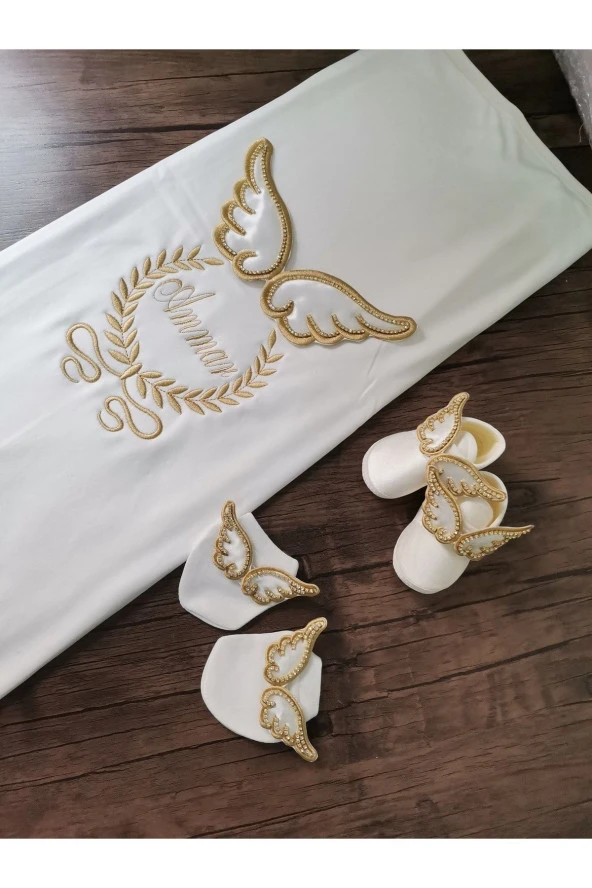 MİNİK ADIMLAR İsme Özel Nakışlı Battaniye - Eldiven - Patik - 3