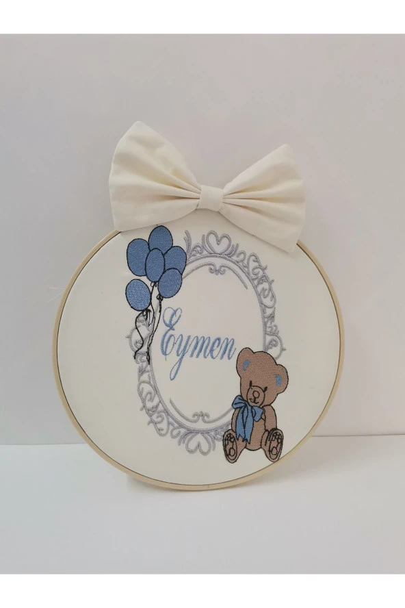 MİNİK ADIMLAR İsme Özel Nakışlı Bebek Battaniye ve Kapı Süsü İsimli Balonlu Sevimli Ayıcıklı - 5