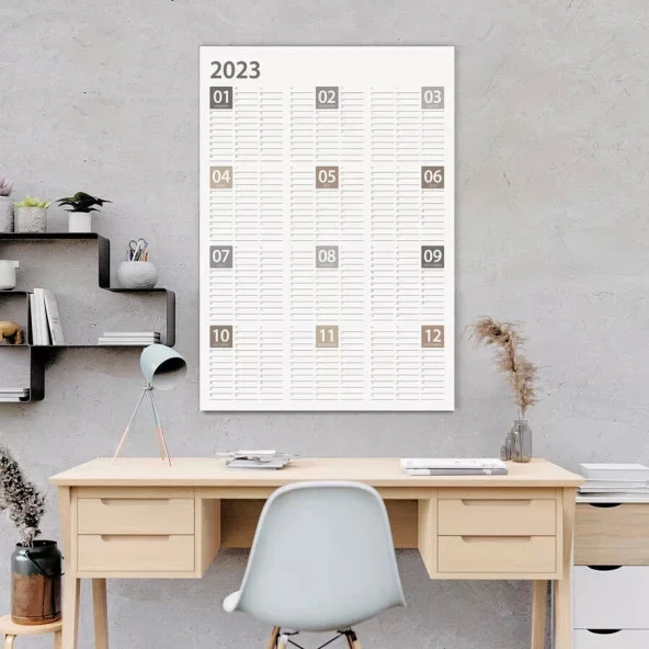 2024 Yıllık Planlayıcı Duvar Takvim Kahverengi Bej Gri Yearly Wall Planner