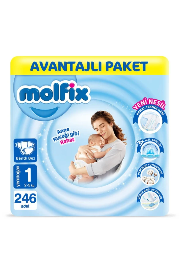 Molfix Bebek Bezi 1 Beden Yenidoğan Avantajlı Paket 246 Adet