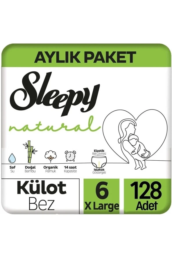 Sleepy Natural Külot Bebek Bezi 6 Beden Xlarge 4x2'li 128 Adet