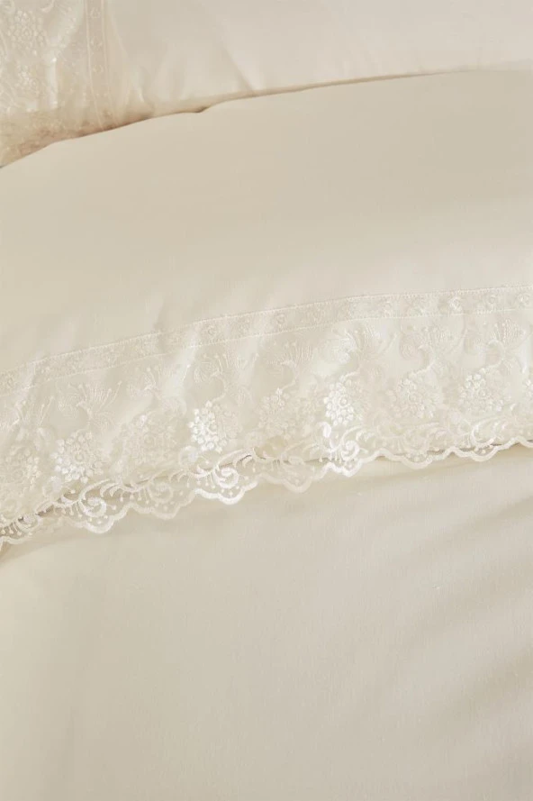 Fransız Dantelli Reyhan Çeyizlik Nevresim Takımı Krem - Resim 2