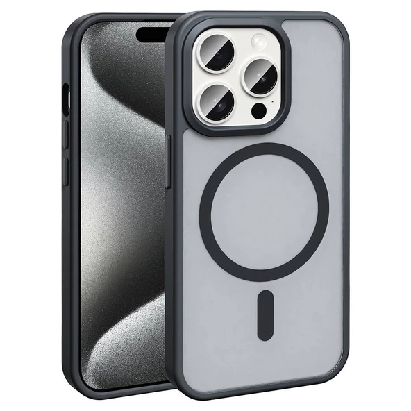 Vendas iPhone 15 Pro Max Kılıf Magsafe Şarj Özellikli Mat Arka Yüzey Zore Sio Kapak - 8