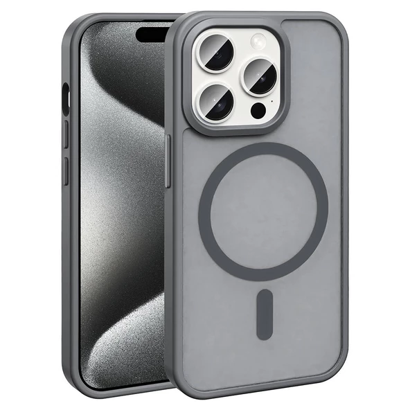 Vendas iPhone 15 Pro Max Kılıf Magsafe Şarj Özellikli Mat Arka Yüzey Zore Sio Kapak - 10
