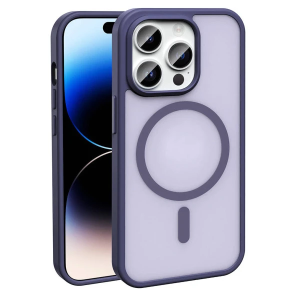 Vendas iPhone 14 Pro Kılıf Magsafe Şarj Özellikli Mat Arka Yüzey Zore Sio Kapak - 12