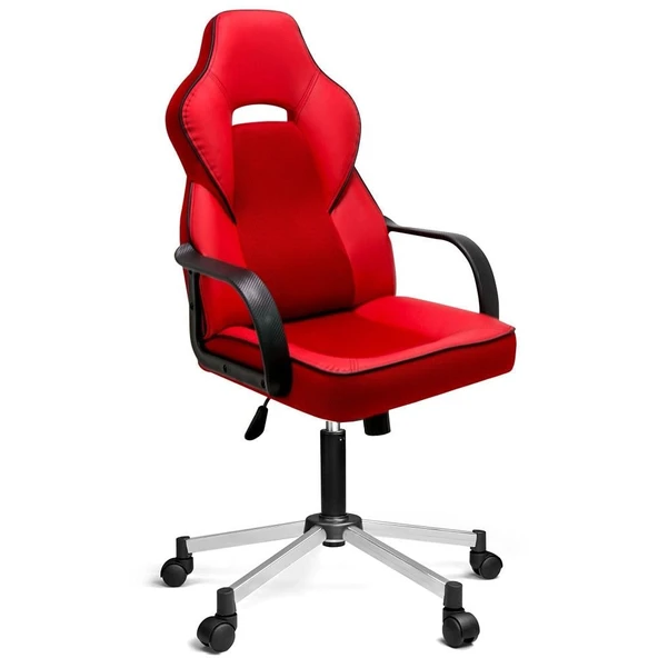 Türksit İnka Yönetici ve Oyuncu Koltuğu Plastik Kol Ve Metalik Gri Boyalı Ayaklı Kırmızı