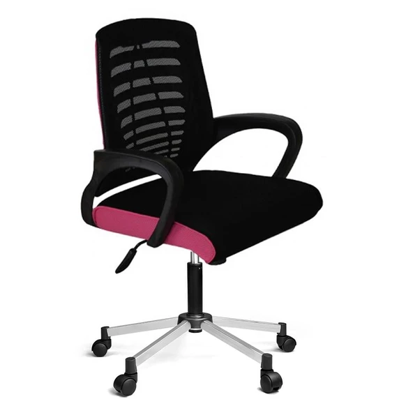 Türksit Karizma File Çalişma Koltuğu Metalik Gri Boyalı Ayak Siyah-Pembe