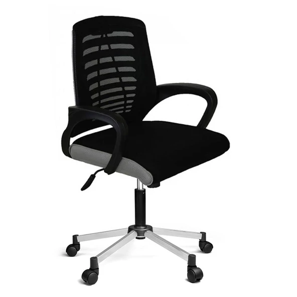 Türksit Karizma File Çalişma Koltuğu Metalik Gri Boyalı Ayak Siyah-Gri