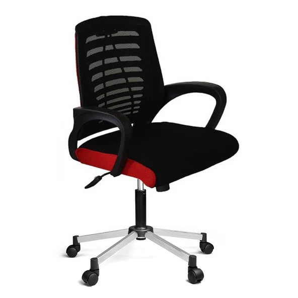 Türksit Karizma File Çalişma Koltuğu Metalik Gri Boyalı Ayak Siyah-Kirmizi