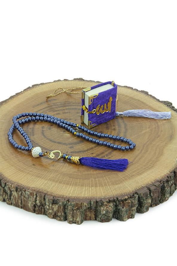 10 Adet İsme Özel Kutulu İnci Tesbihli Kadife Kaplı Mini Kuran Mevlüt Hediyesi Mor - Resim 4