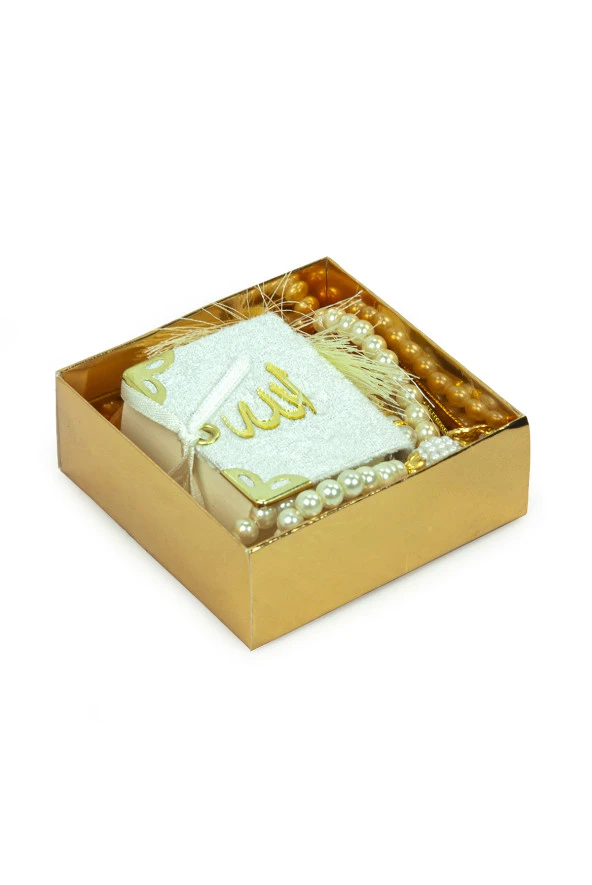 10 Adet İsme Özel Kutulu İnci Tesbihli Kadife Kaplı Mini Kuran Mevlüt Hediyesi Beyaz - Resim 3