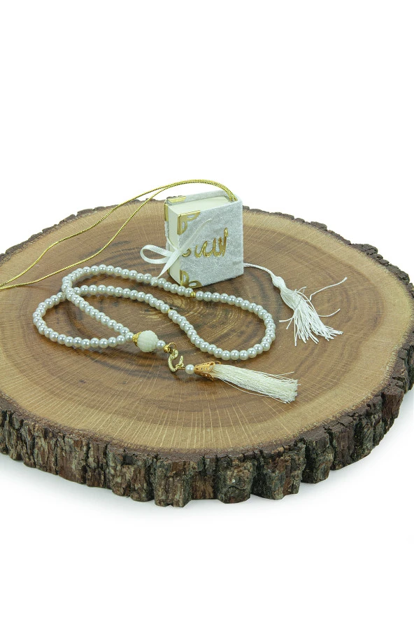 10 Adet İsme Özel Kutulu İnci Tesbihli Kadife Kaplı Mini Kuran Mevlüt Hediyesi Beyaz - Resim 4