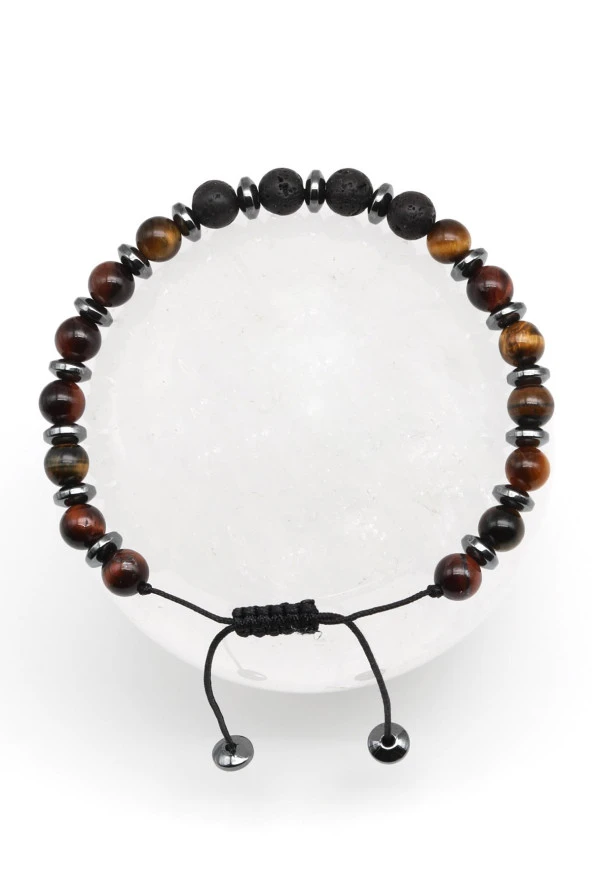 Kaplan Gözü-Lav Doğal Taş Makrome Örme Bileklik Küre Kesim ürün görseli