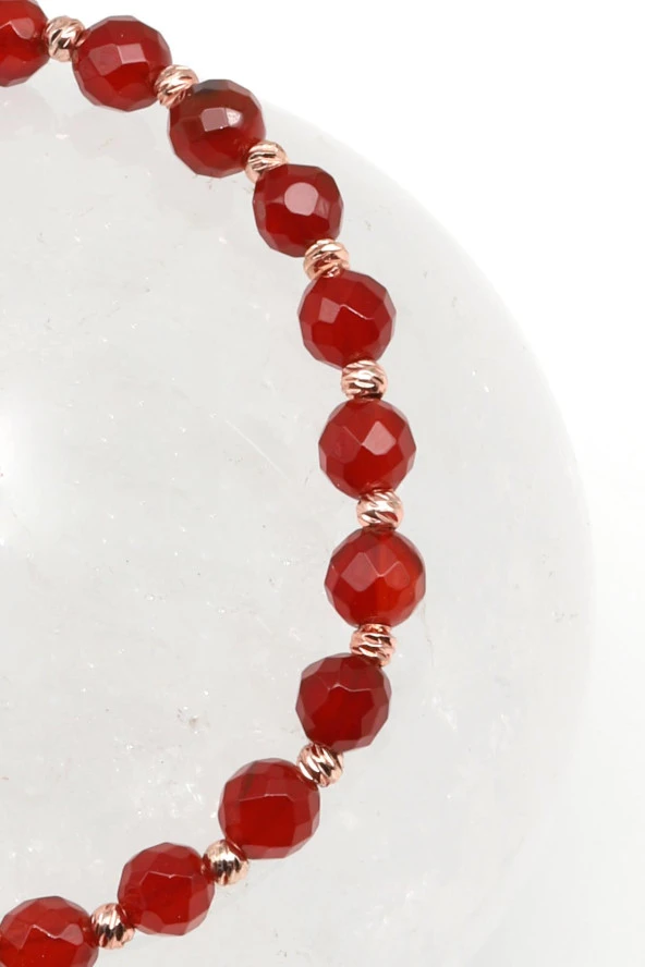 Akik Doğal Taş Makrome Örme Bileklik Fasetli Küre Kesim - Resim 2