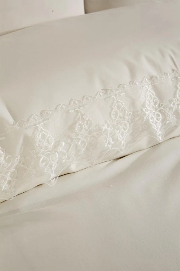 Fransız Dantelli Tadım Çeyizlik Nevresim Takımı Krem - Resim 2