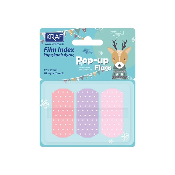 Kraf Index Film (PP) Pop-Up 3 Renk x 20 yp 42x19 mm Pastel Puantiyeli 4219-1