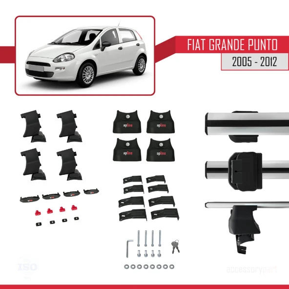Fiat Grande Punto 2005-2012 Arası ile uyumlu ACE-4 Ara Atkı Tavan Barı GRİ - 3