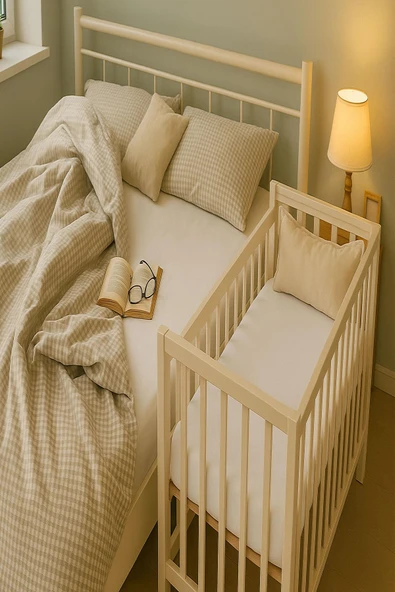 2 Adet 40 x 80 + 10 cm Anne Yanı Lastikli Penye Kumaş Bebek Çarşafı - Resim 3