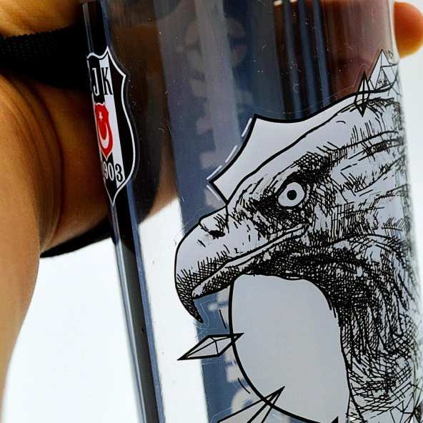 Beşiktaş Kartal Baskılı Plastik Matara 500 ml Siyah Pipetli Suluk - 4