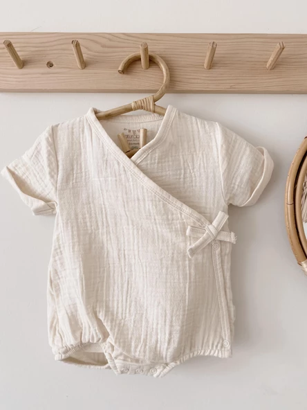 Naturaborn GOTS Organik Sertifikalı Müslin Kimono Yaka Bebek Body - 8