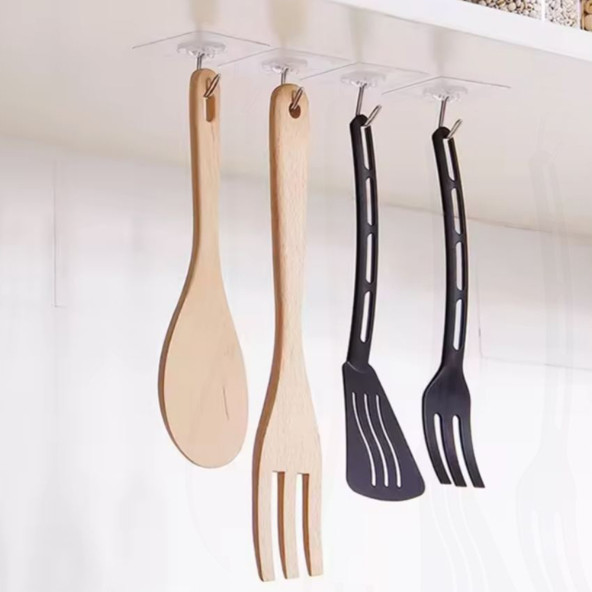 5'li Paket Pratik Şeffaf Yapışkanlı Askılar, Su ve Yağ Dayanıklı - Ağır Yük Taşıma Kapasitesi, Mutfak ve Banyo İçin - 11