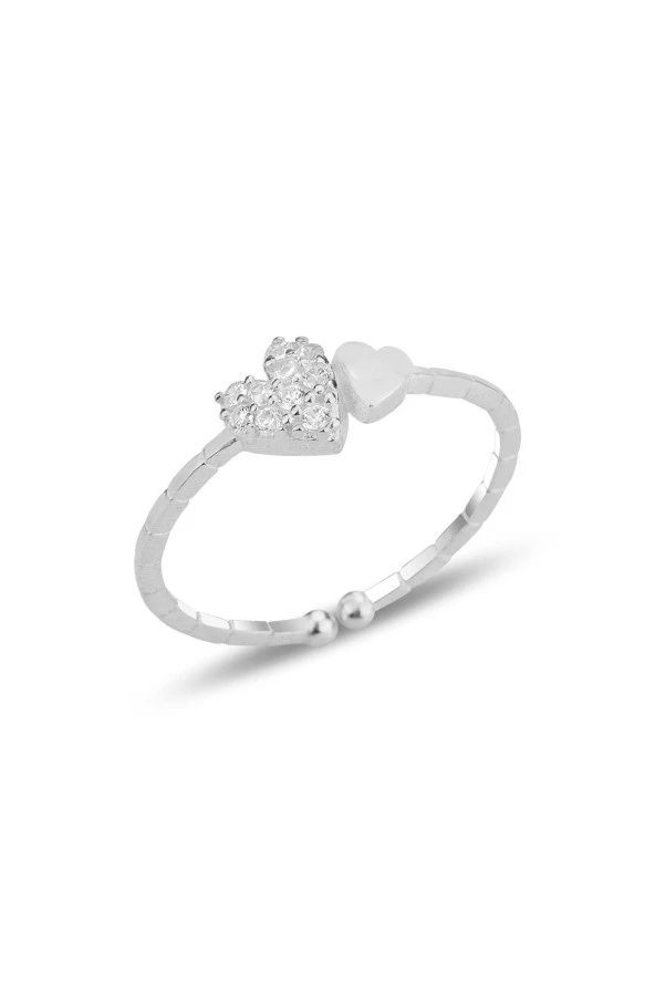 Gümüş rodyumlu zirkon taşlı alttan ayarlanabilir bitişik kalpler yüzük SGTL12306RODAJ