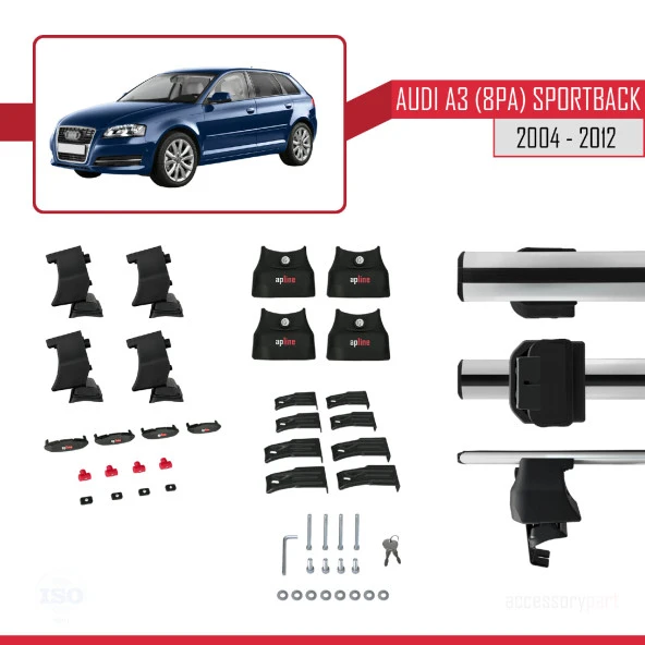 Audi A3 (8PA) Sportback 2004-2012 Arası ile uyumlu ACE-4 Ara Atkı Tavan Barı GRİ - 3