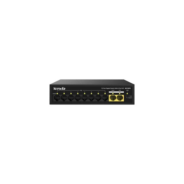 Tenda 10 Port 8 Port Poe+ 10-100-1000 Mbps + 2 Port Uplink Switch Çelik Kasa Rack Mount