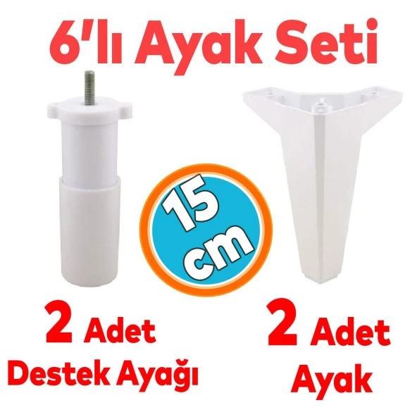 Mobilya TV Ünitesi Çekyat Koltuk Kanepe Destek Ayağı 15 cm Beyaz Baza Ayak 6'lı Set ürün görseli