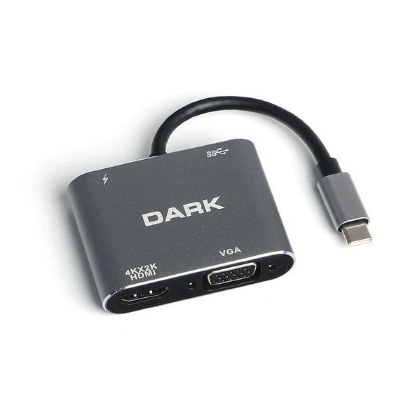 DARK USB 3.1 Type-C' den 4K UHD HDMI-VGA Dönüştürücü Adaptör DK-AC-U31XHDV