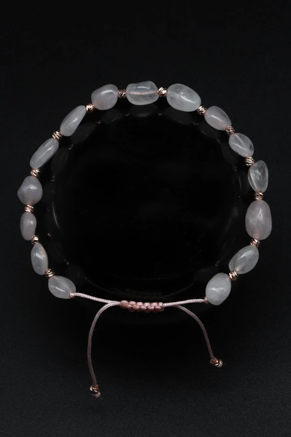 Pembe Kuvars Doğal Taş Makrome Örme Bileklik Şekilsiz Kesim ürün görseli