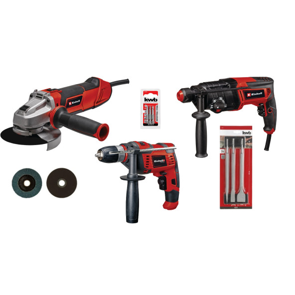 EINHELL ELUSTA KİT TE-AG 125/1010 CE Q + TC-RH 800 4F + TC-ID 550E + AKSESUARLAR