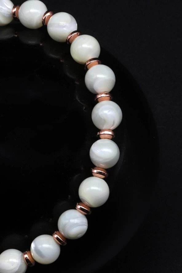 Sedef Doğal Taş Makrome Örme Bileklik Küre Kesim - Resim 2