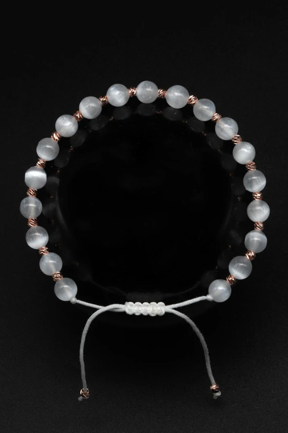 Selenit Doğal Taş Makrome Örme Bileklik Küre Kesim ürün görseli