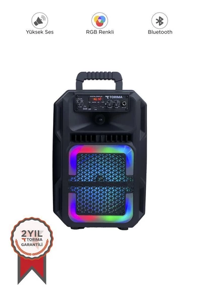 Torima D25 Siyah RGB Işıklı Mikrofonlu Kumandalı USB/TF/FM/MIC/BT Bluetooth Hoparlör