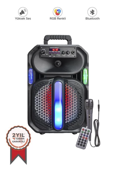 Torima D26 Siyah RGB Işıklı Mikrofonlu Kumandalı USB/TF/FM/MIC/BT Bluetooth Hoparlör